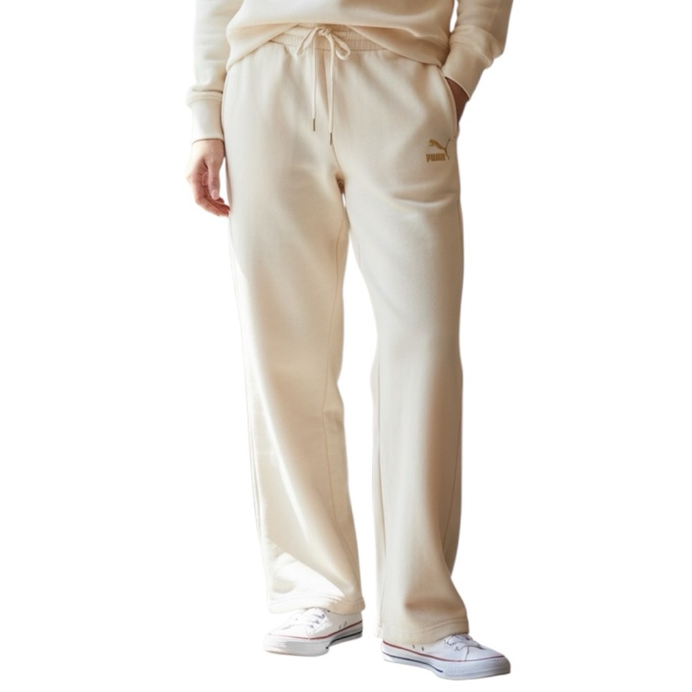 Puma Cream Wide-Leg Sweatpants with Gold Logo Size XL